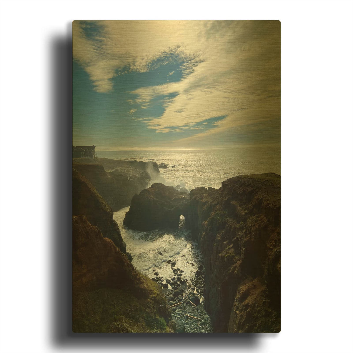 'Sea Caves' By Nicole Dell Gold Metal Wall Art