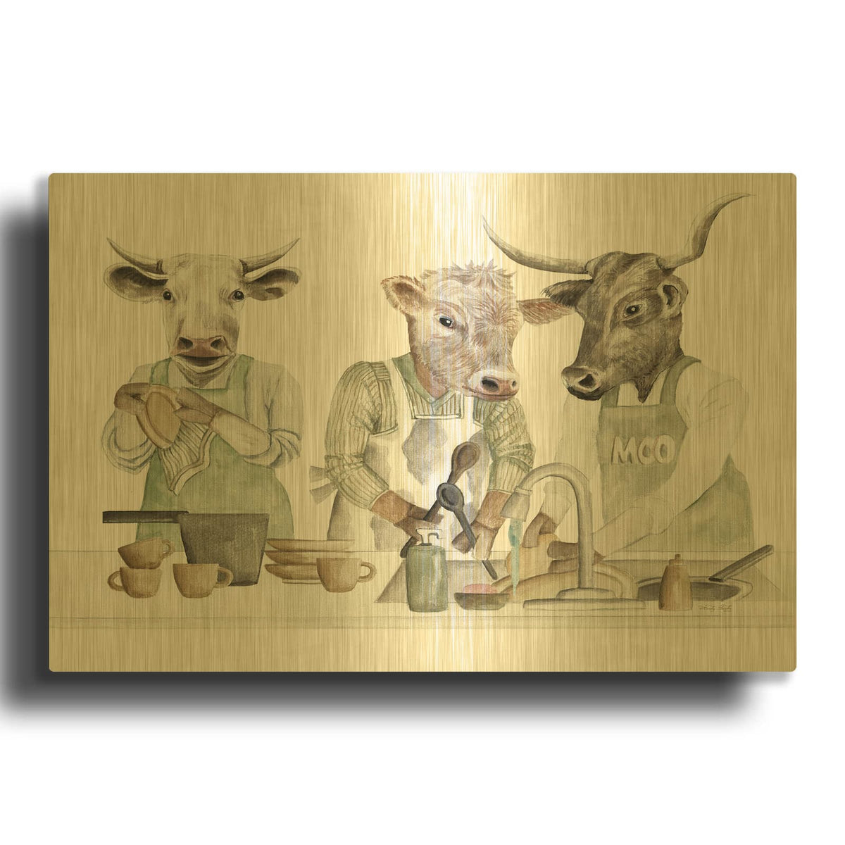 'Cow Wash, Rinse, Dry' By Cindy Jacobs Gold Metal Wall Art