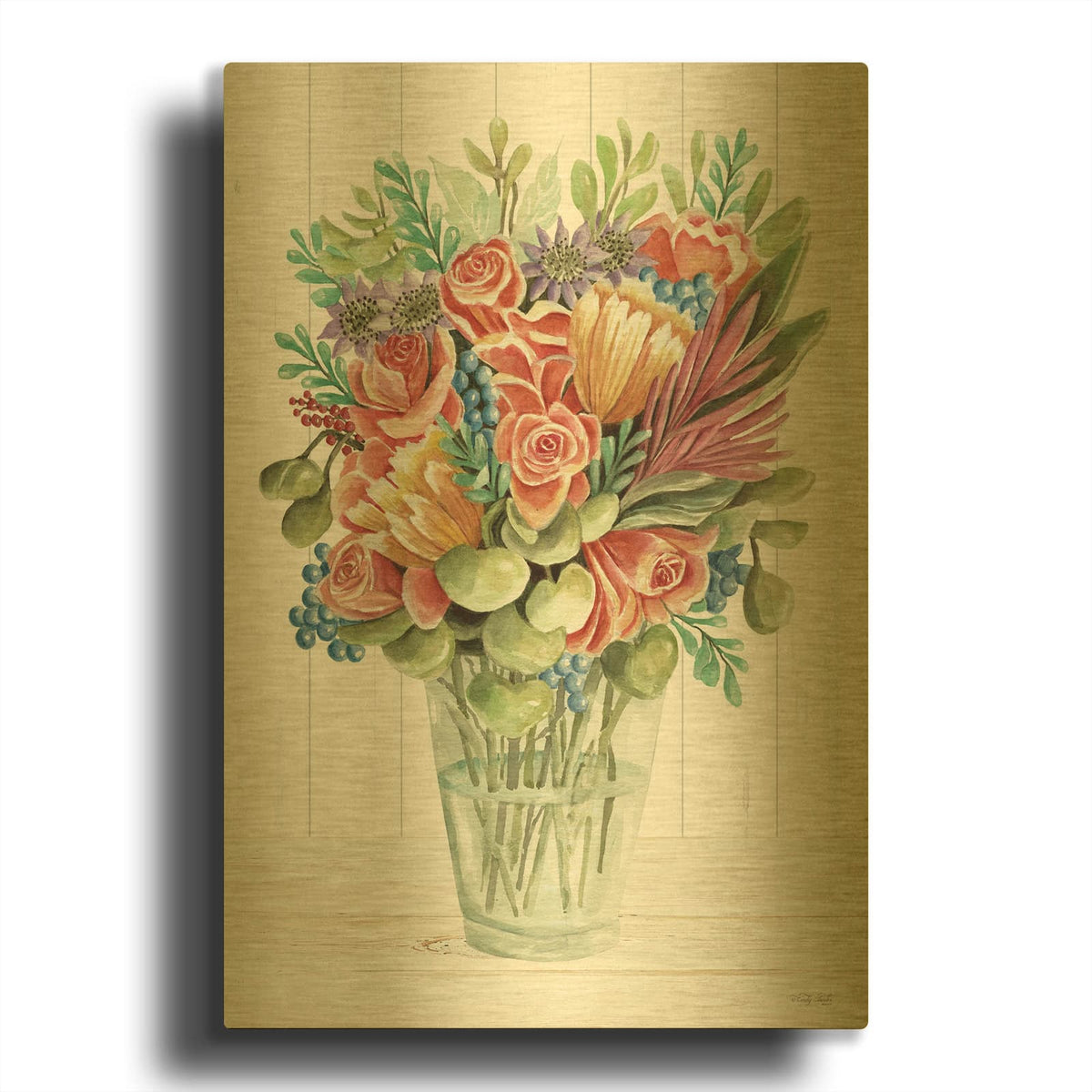 'Petal Pals' By Cindy Jacobs Gold Metal Wall Art