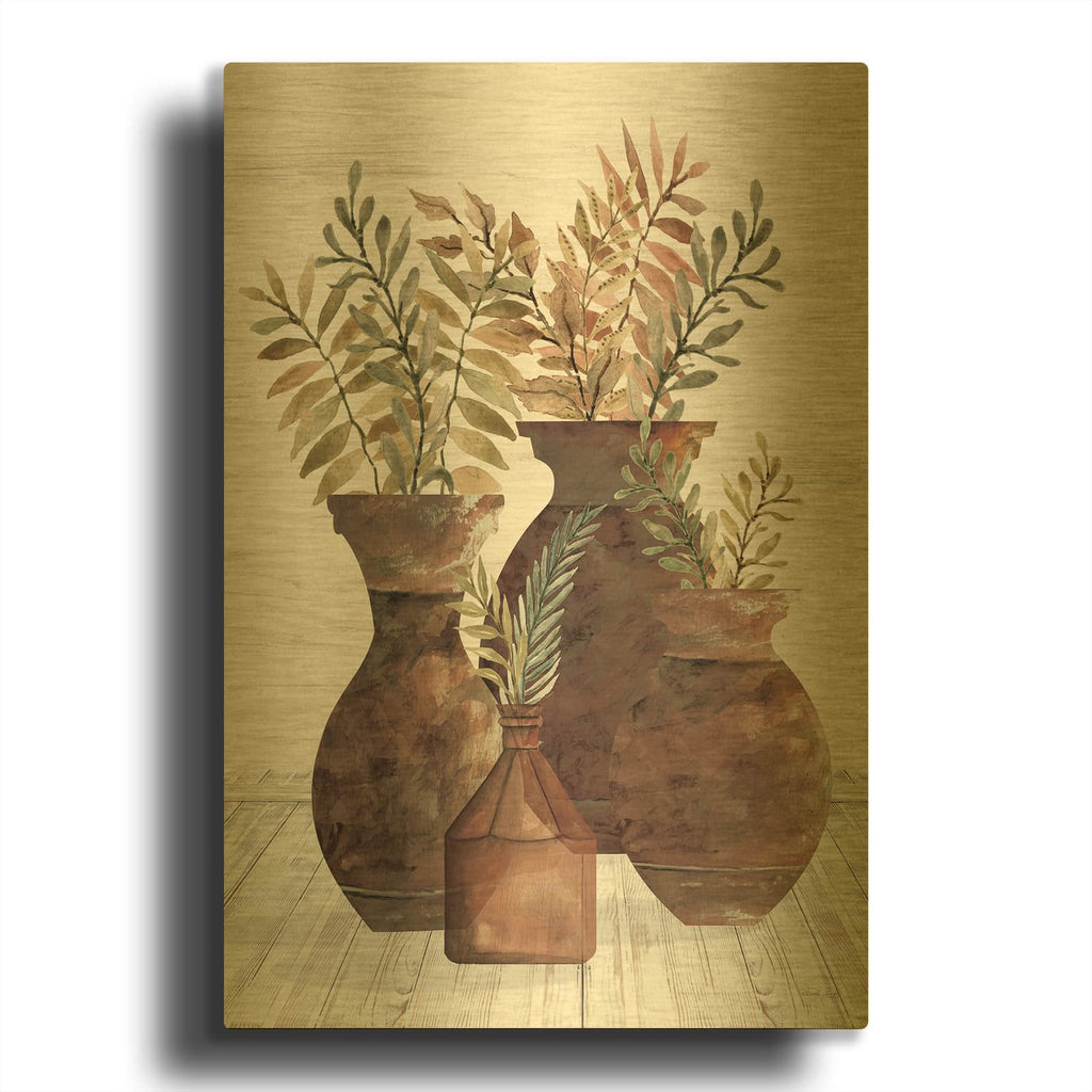 'Spiced Amber Clay Pots' By Cindy Jacobs Gold Metal Wall Art