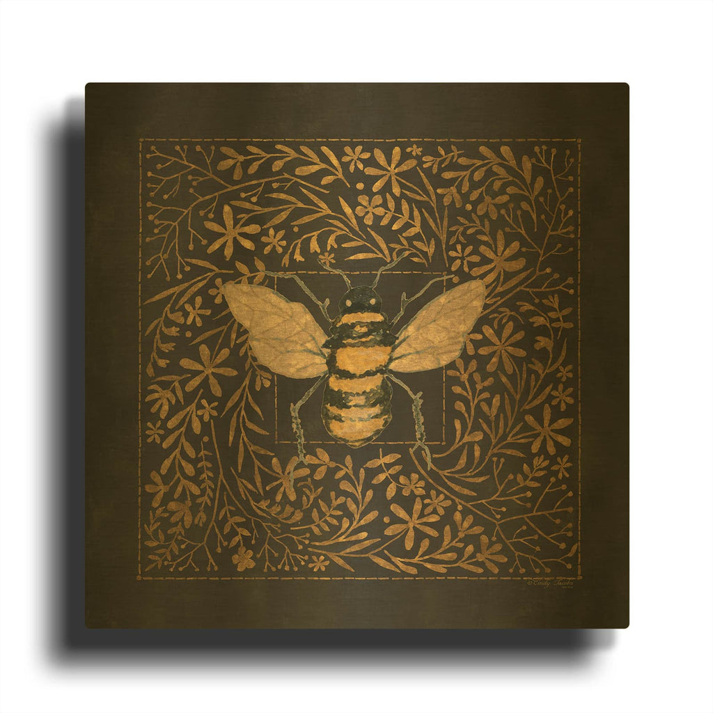 'Enchanted Flower Bee 2' By Cindy Jacobs Gold Metal Wall Art