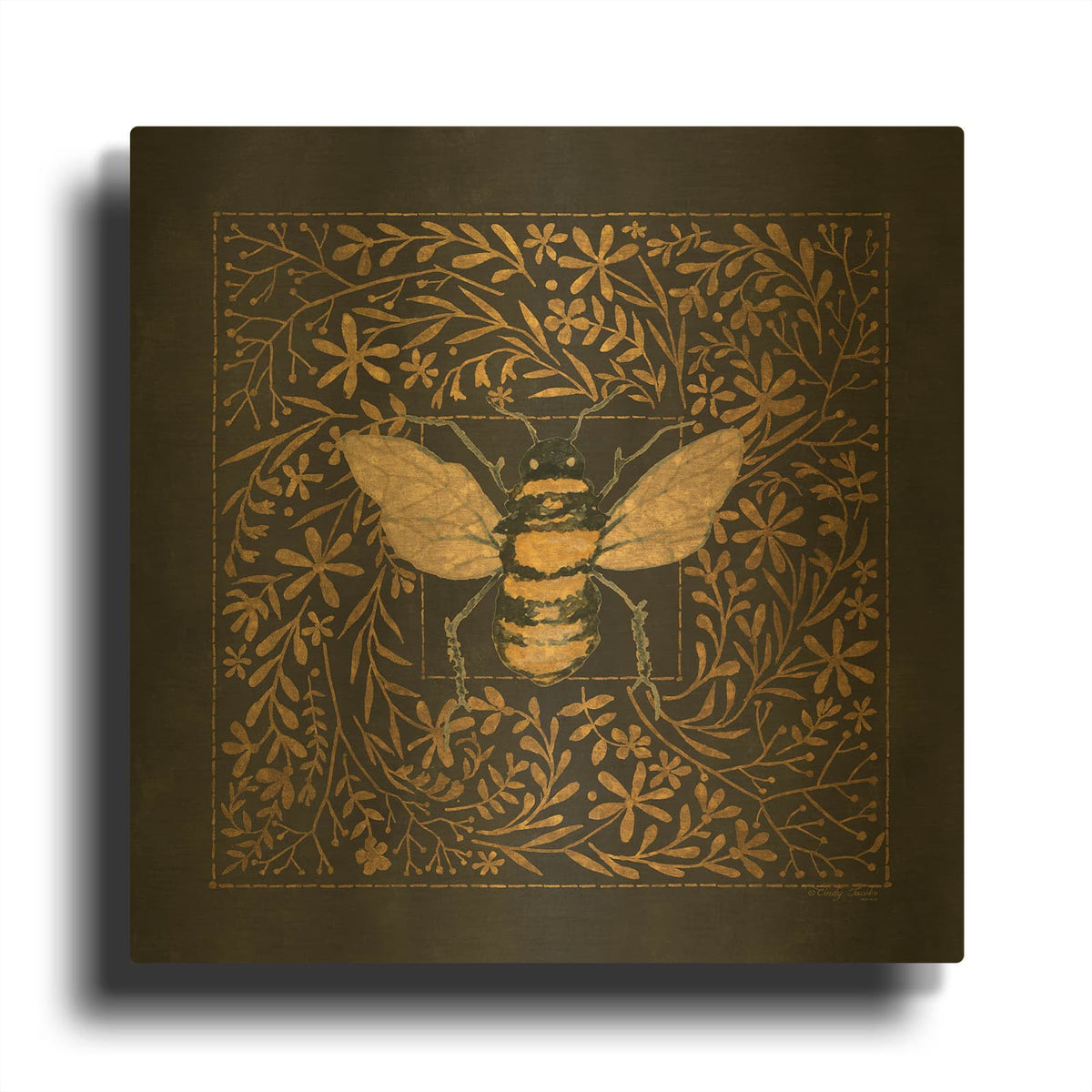 'Enchanted Flower Bee 2' By Cindy Jacobs Gold Metal Wall Art