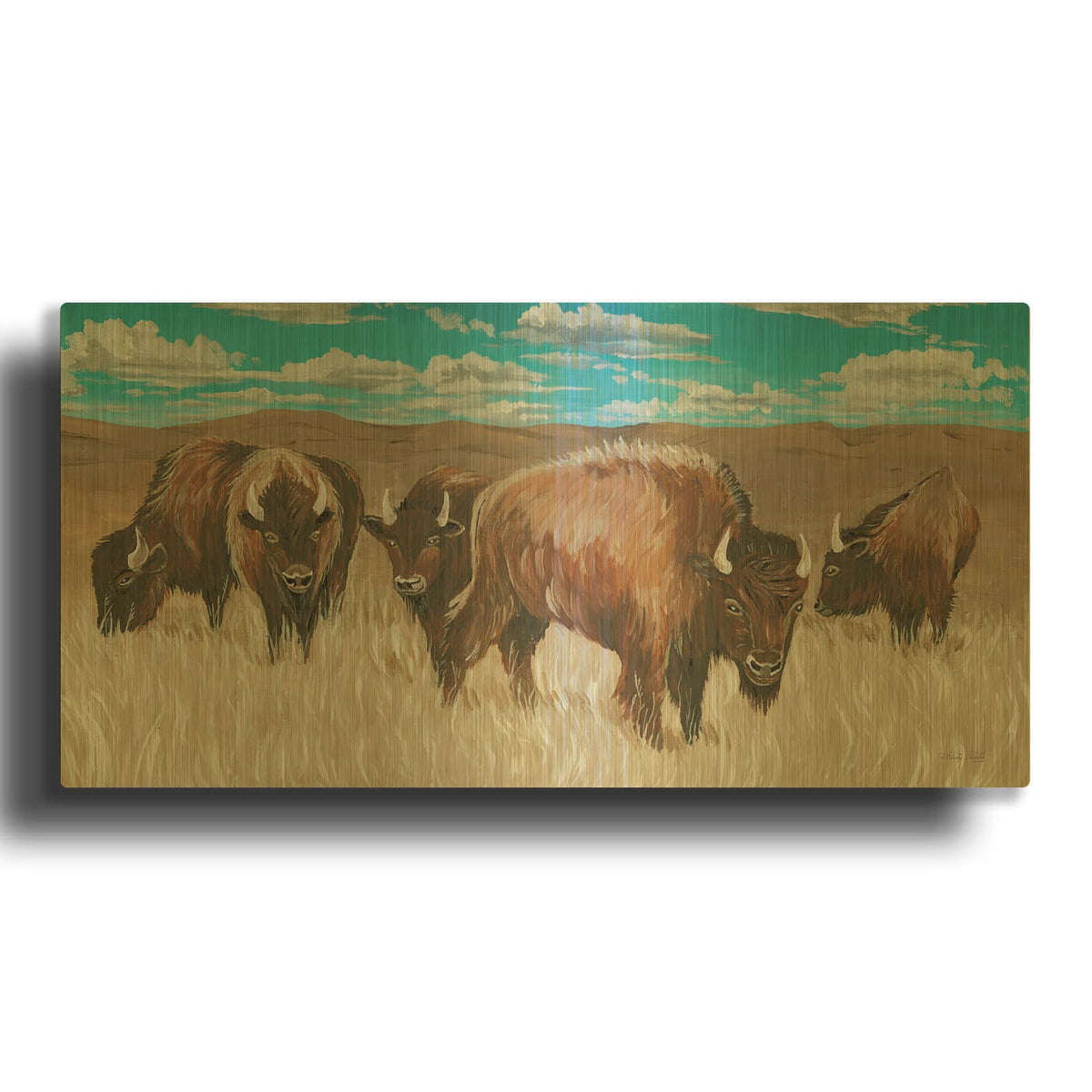'Bison Herd 1' By Cindy Jacobs Gold Metal Wall Art