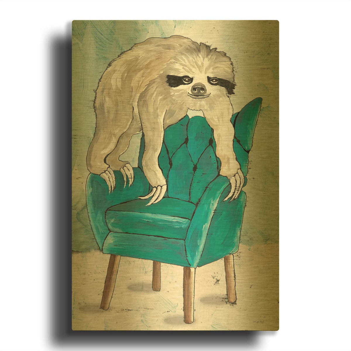 'Chill Sloth 2' By Cindy Jacobs Gold Metal Wall Art