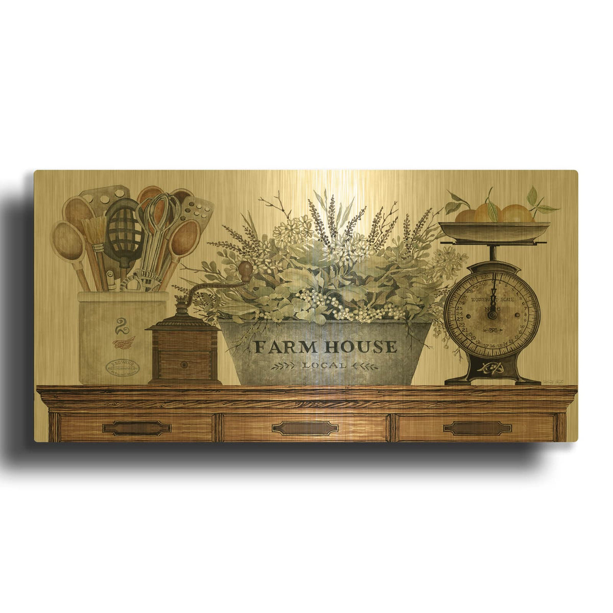 'Farm House Kitchen' By Cindy Jacobs Gold Metal Wall Art