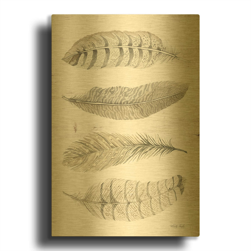 'Feather Quad' By Cindy Jacobs Gold Metal Wall Art