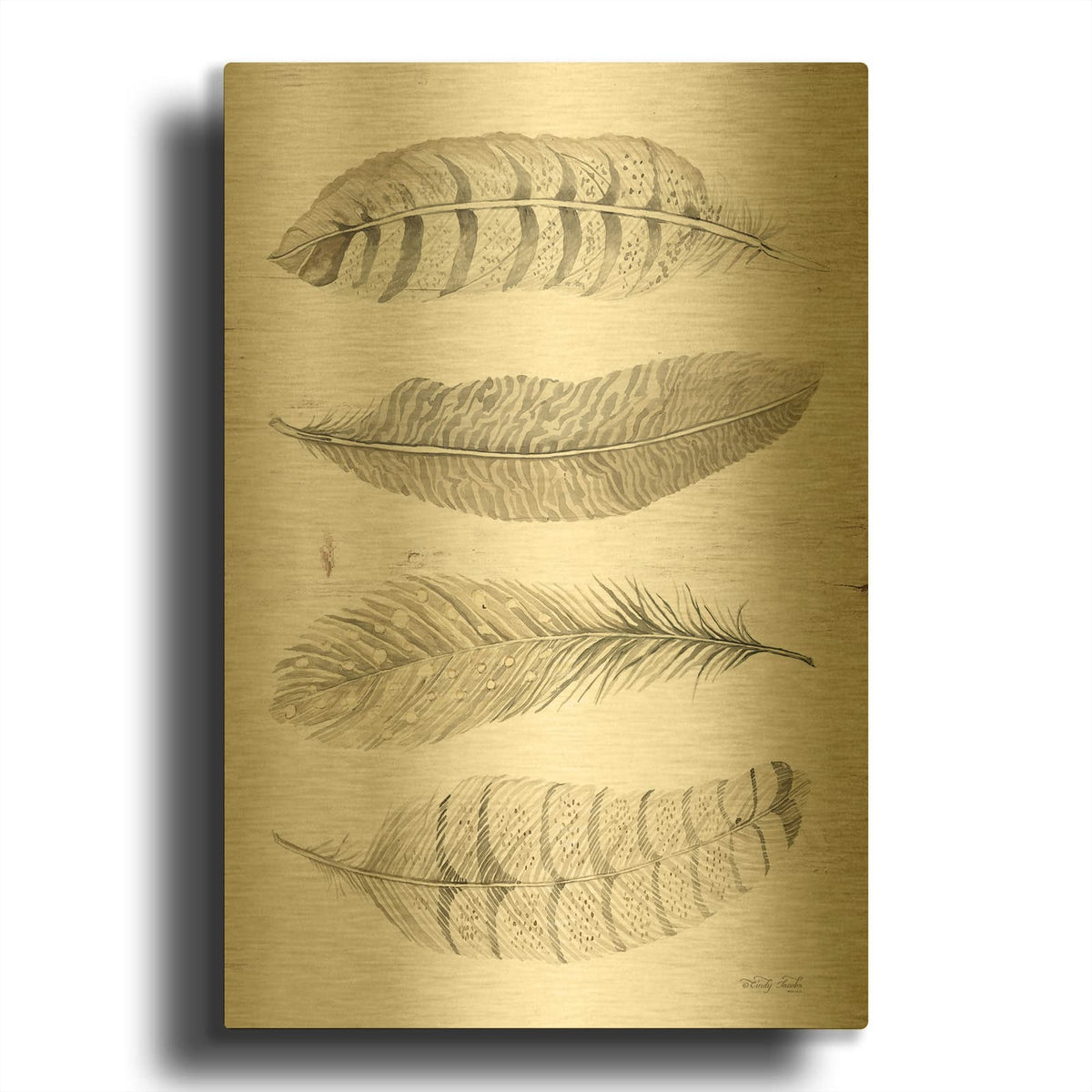 'Feather Quad' By Cindy Jacobs Gold Metal Wall Art