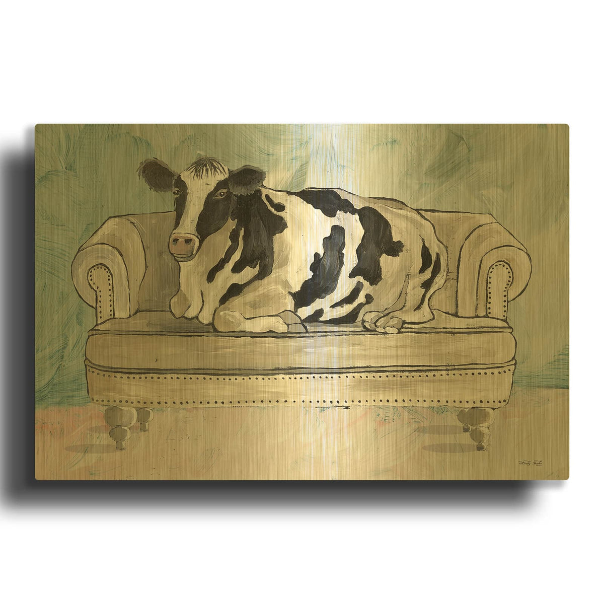 'Cowches IV' By Cindy Jacobs Gold Metal Wall Art