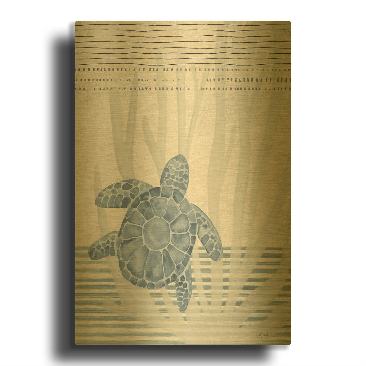 'Subtle Sea Turtle' By Katie Doucette Gold Metal Wall Art