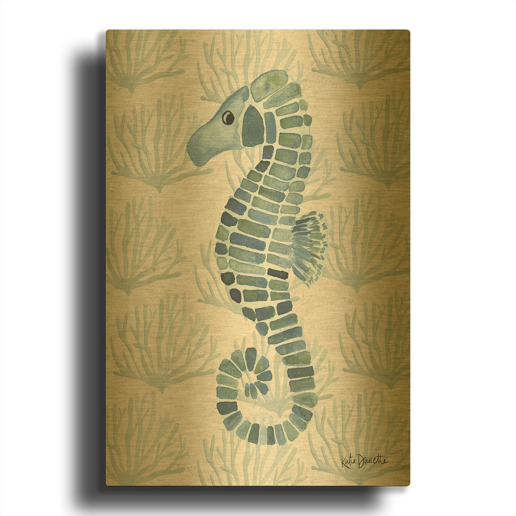 'Seahorse And Coral' By Katie Doucette Gold Metal Wall Art