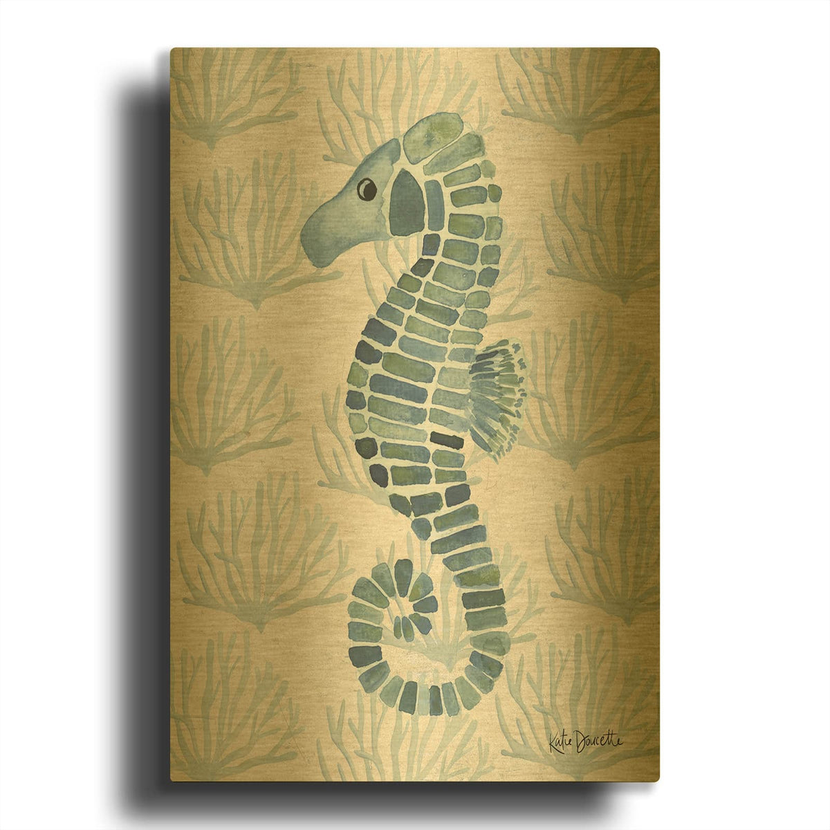 'Seahorse And Coral' By Katie Doucette Gold Metal Wall Art