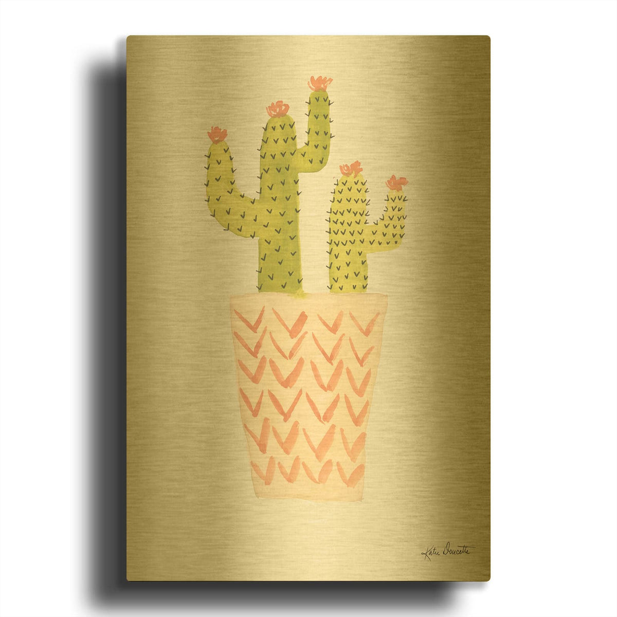 'Watercolor Cactus 1' By Katie Doucette Gold Metal Wall Art
