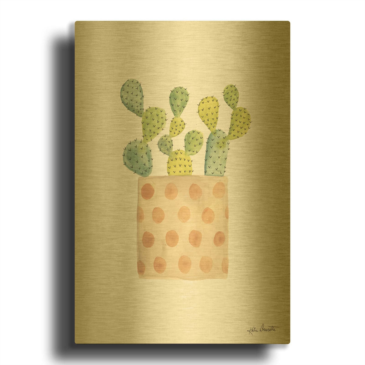 'Watercolor Cactus 2' By Katie Doucette Gold Metal Wall Art