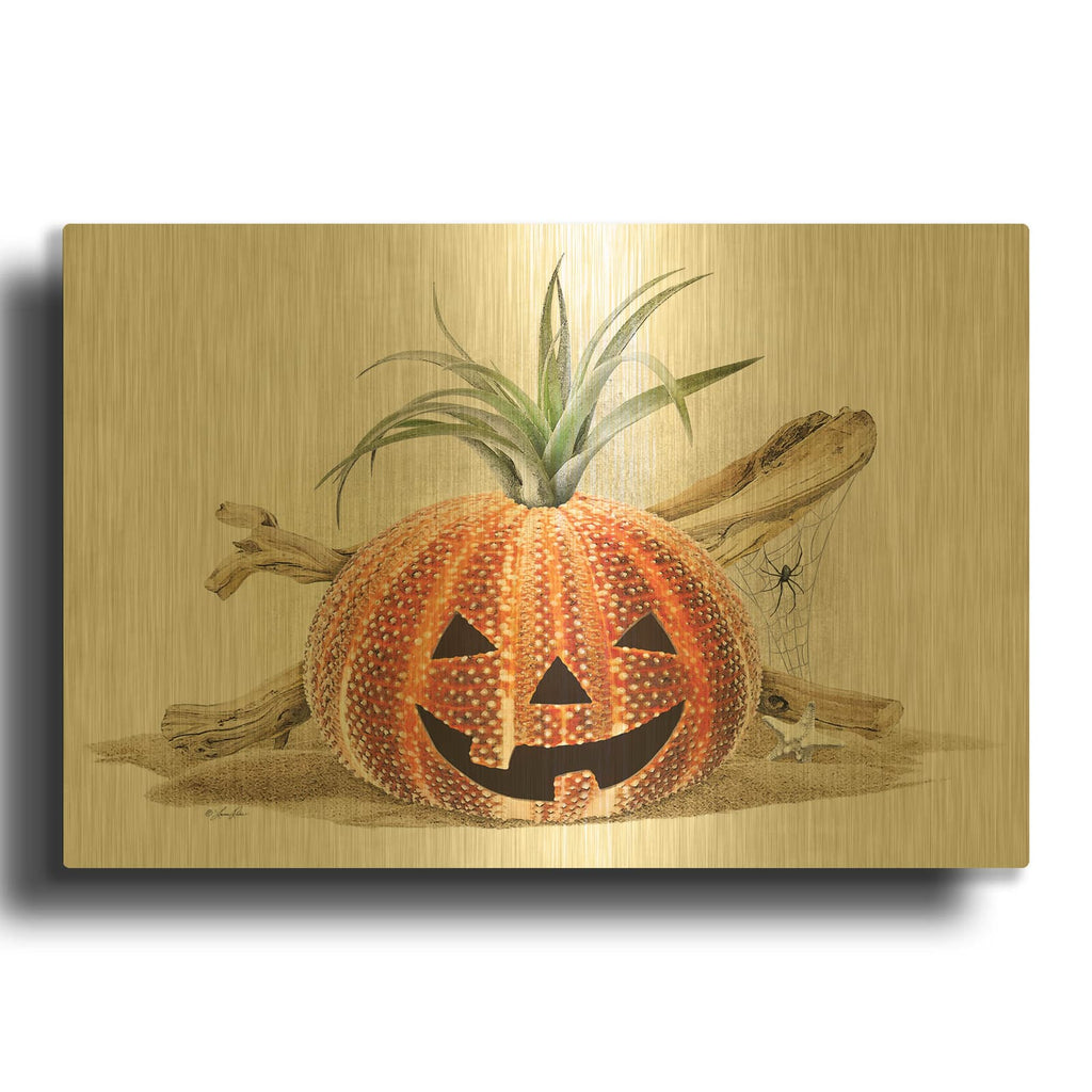 'Coastal Pumpkin Still Life' By Lauren Rader Gold Metal Wall Art