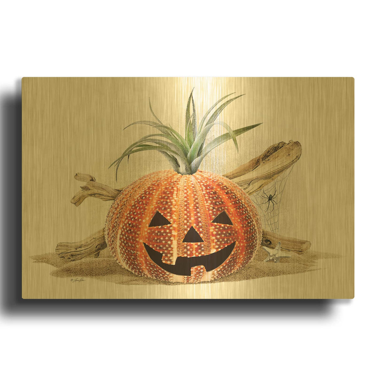 'Coastal Pumpkin Still Life' By Lauren Rader Gold Metal Wall Art