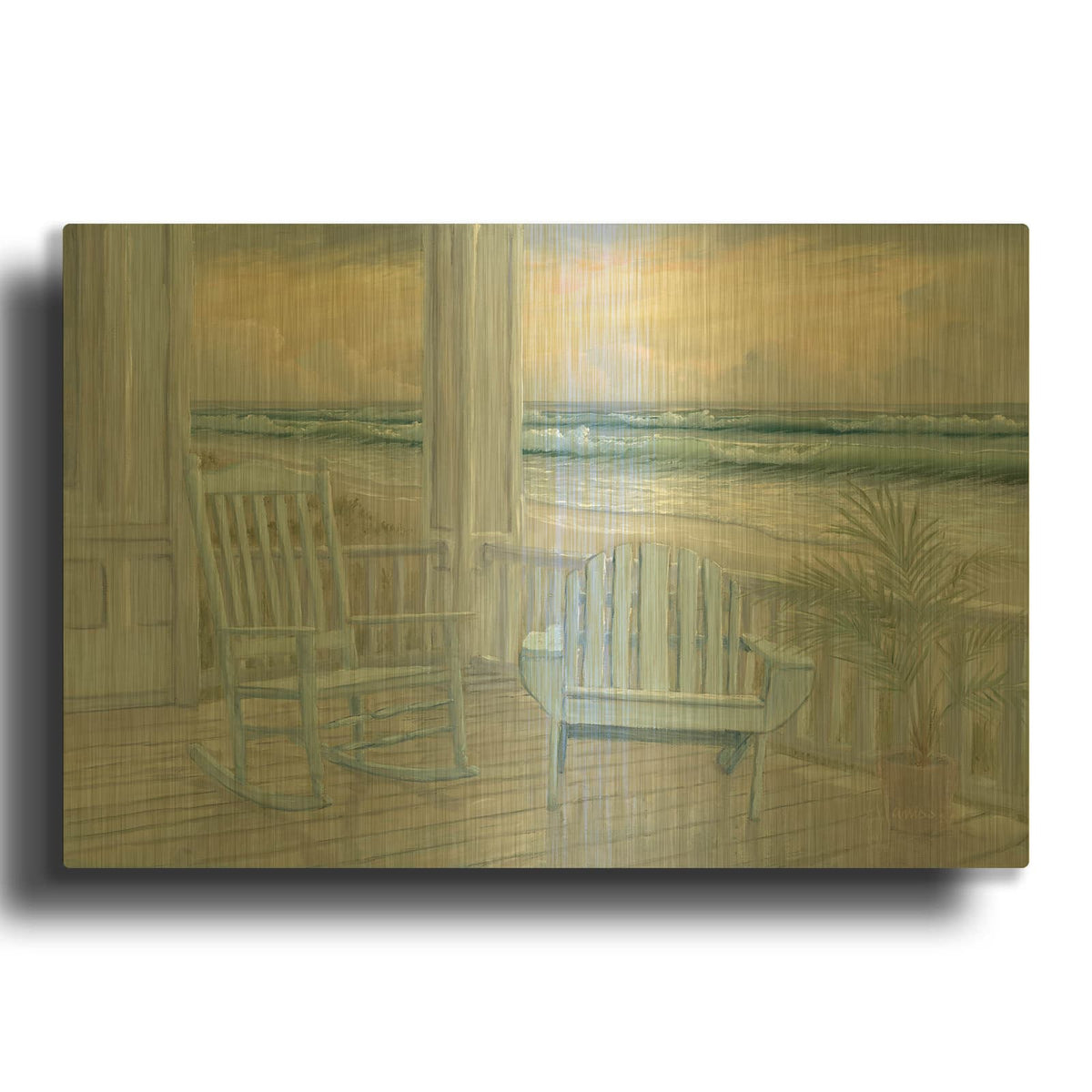 'Coastal Porch 2' By Georgia Janisse Gold Metal Wall Art