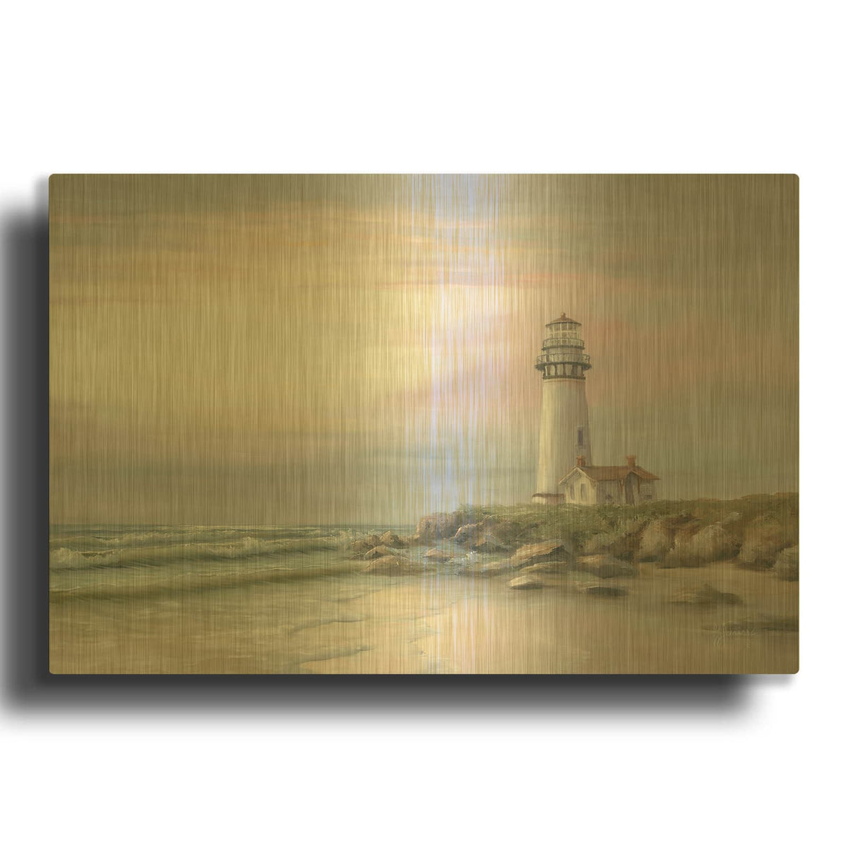 'Lighthouse At Sunset' By Georgia Janisse Gold Metal Wall Art