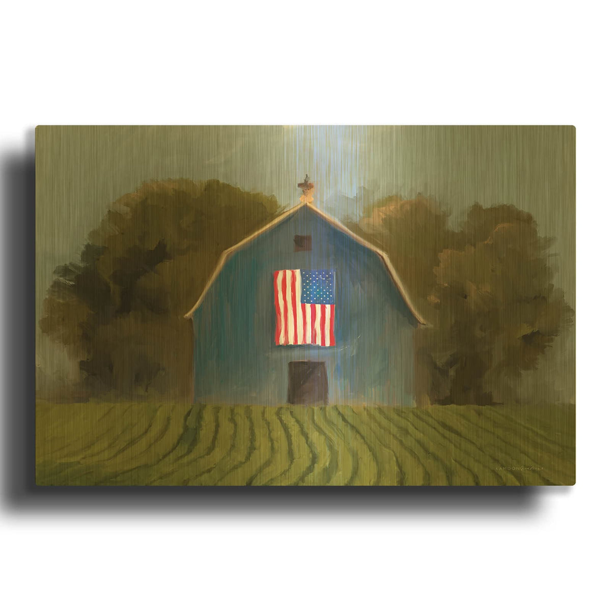 'Land Of The Free Barn' By Kamdon Kreations Gold Metal Wall Art