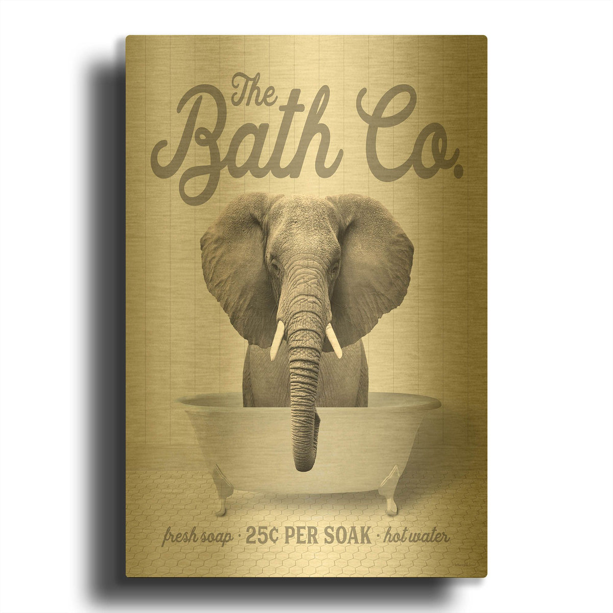 'Elephant 25 Cents Per Soak' By Lettered Gold Metal Wall Art