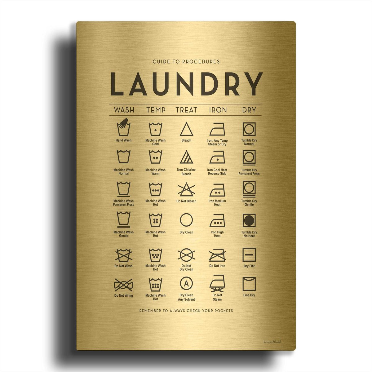 'Laundry Procedures' By Lettered Gold Metal Wall Art