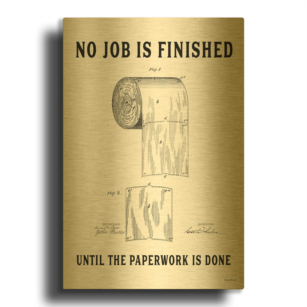 'Bathroom Paperwork' By Lettered Gold Metal Wall Art