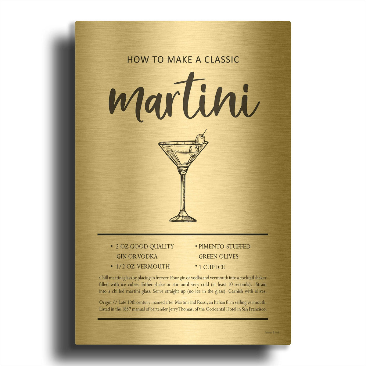'Martini' By Lettered Gold Metal Wall Art