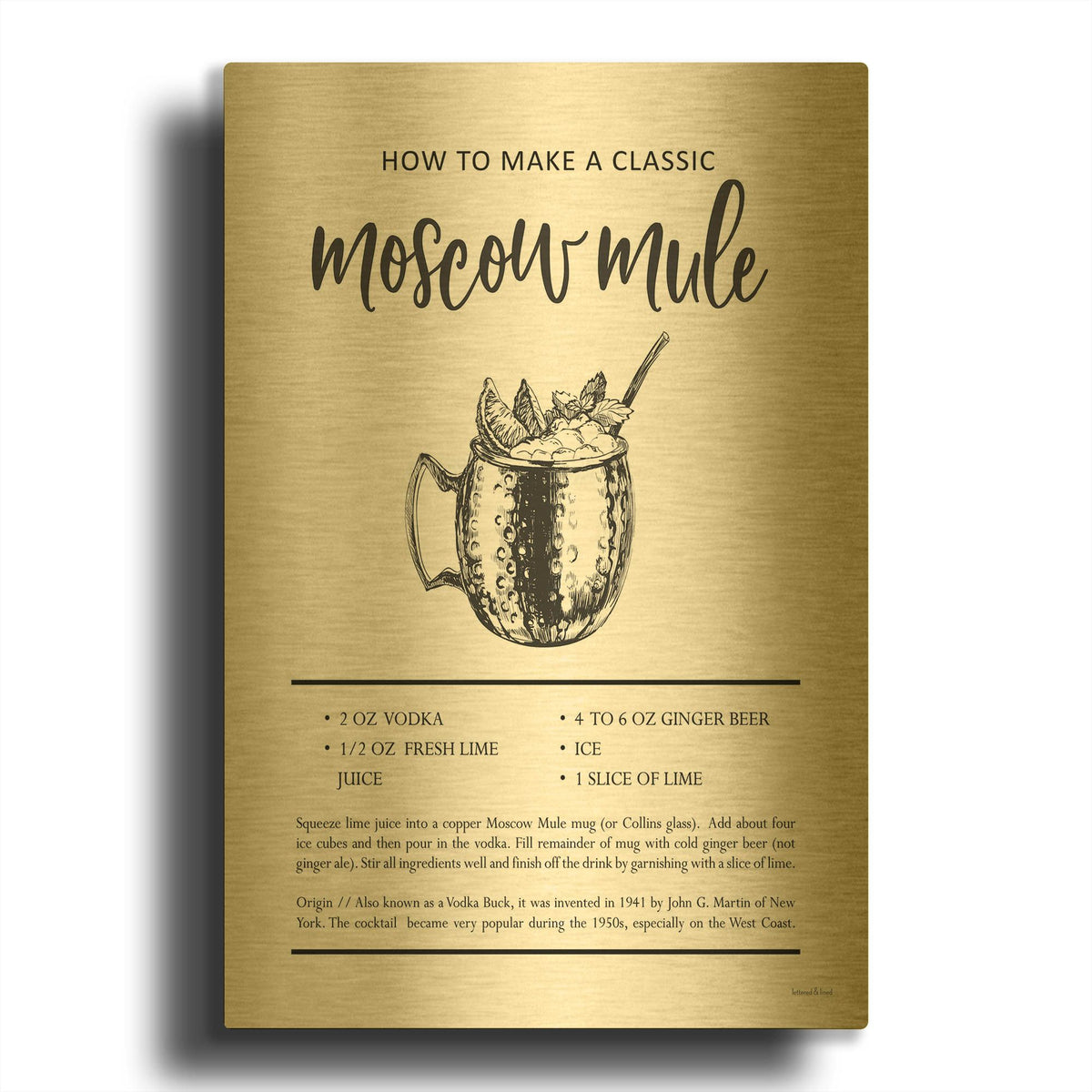 'Moscow Mule' By Lettered Gold Metal Wall Art