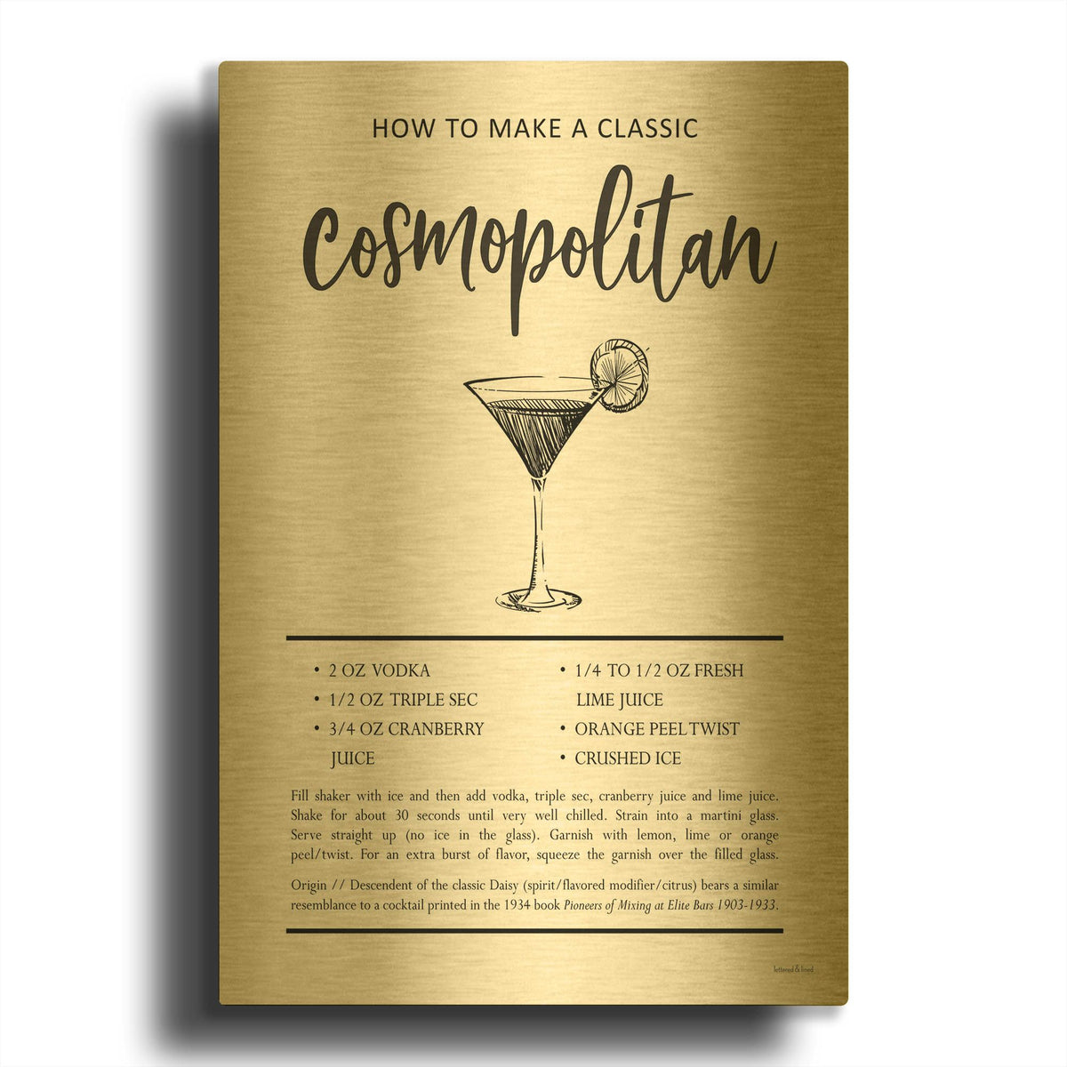 'Cosmopolitan' By Lettered Gold Metal Wall Art