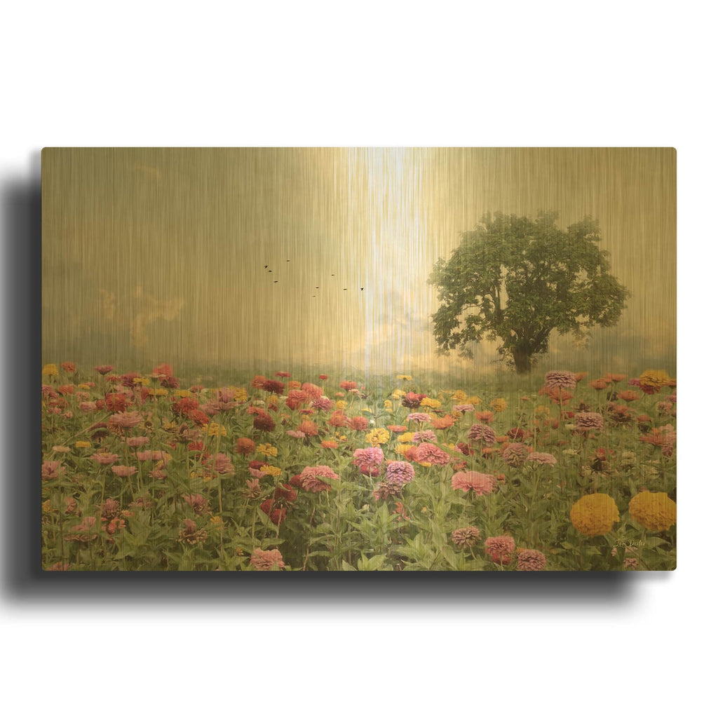'Zinnia Field' By Lori Deiter Gold Metal Wall Art