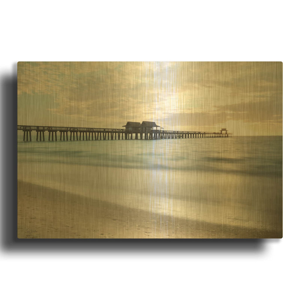 'Pier Sunset' By Lori Deiter Gold Metal Wall Art