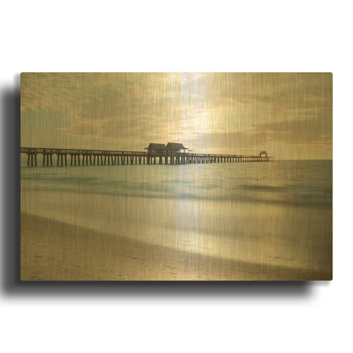 'Pier Sunset' By Lori Deiter Gold Metal Wall Art