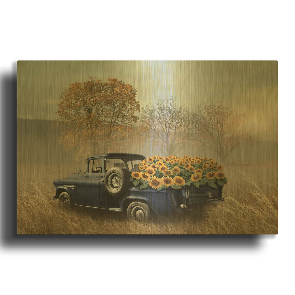 'Sunflower Truck' By Lori Deiter Gold Metal Wall Art