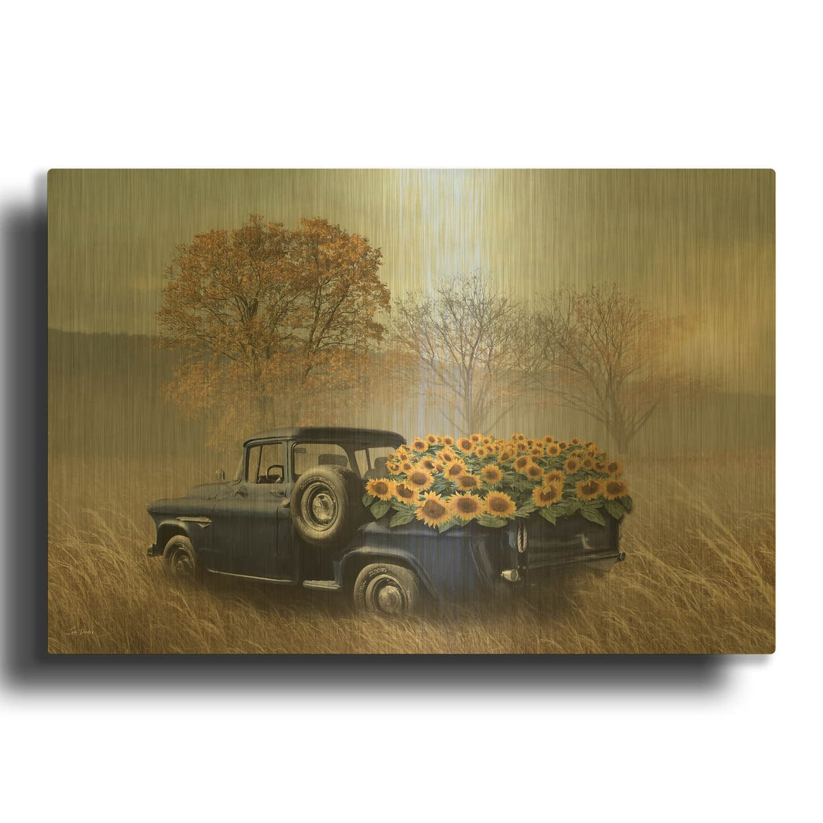'Sunflower Truck' By Lori Deiter Gold Metal Wall Art