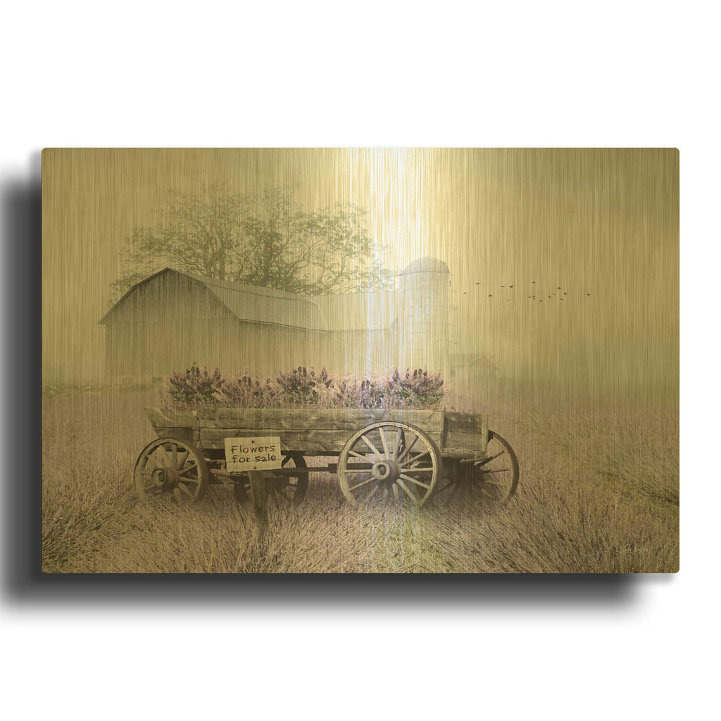 'Lavender Wagon' By Lori Deiter Gold Metal Wall Art