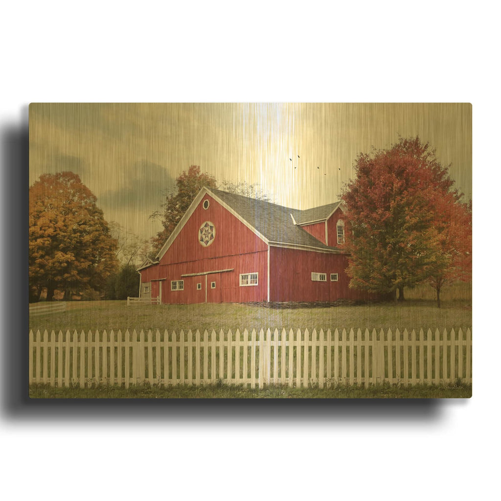 'Fall Barn' By Lori Deiter Gold Metal Wall Art