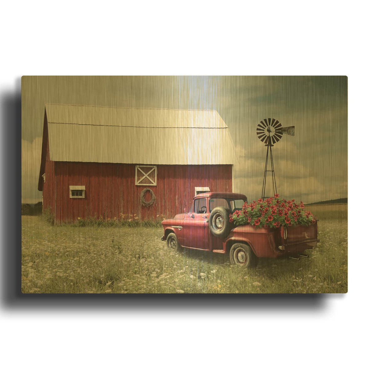 'Little Red Barn' By Lori Deiter Gold Metal Wall Art