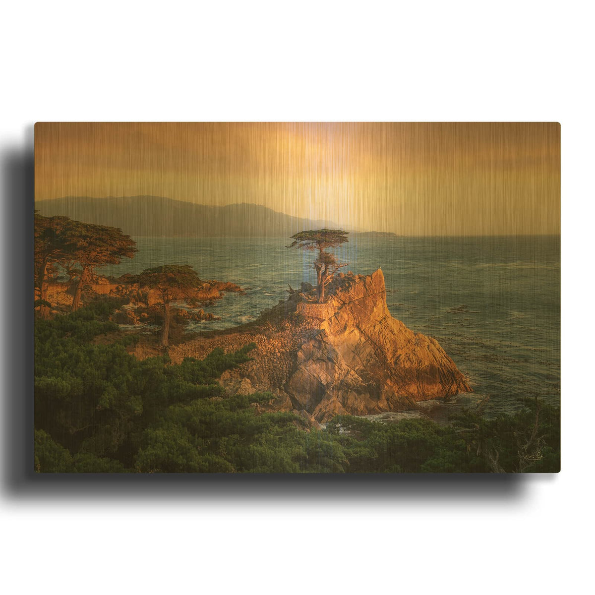 'Lone Cypress At Sunset' By Martin Podt Gold Metal Wall Art
