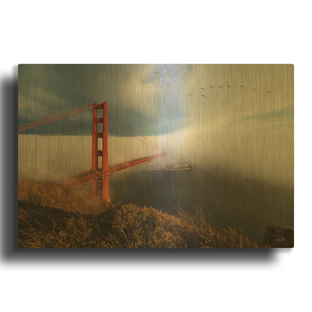 'Evening Fog At The Golden Gate Bridge' By Martin Podt Gold Metal Wall Art