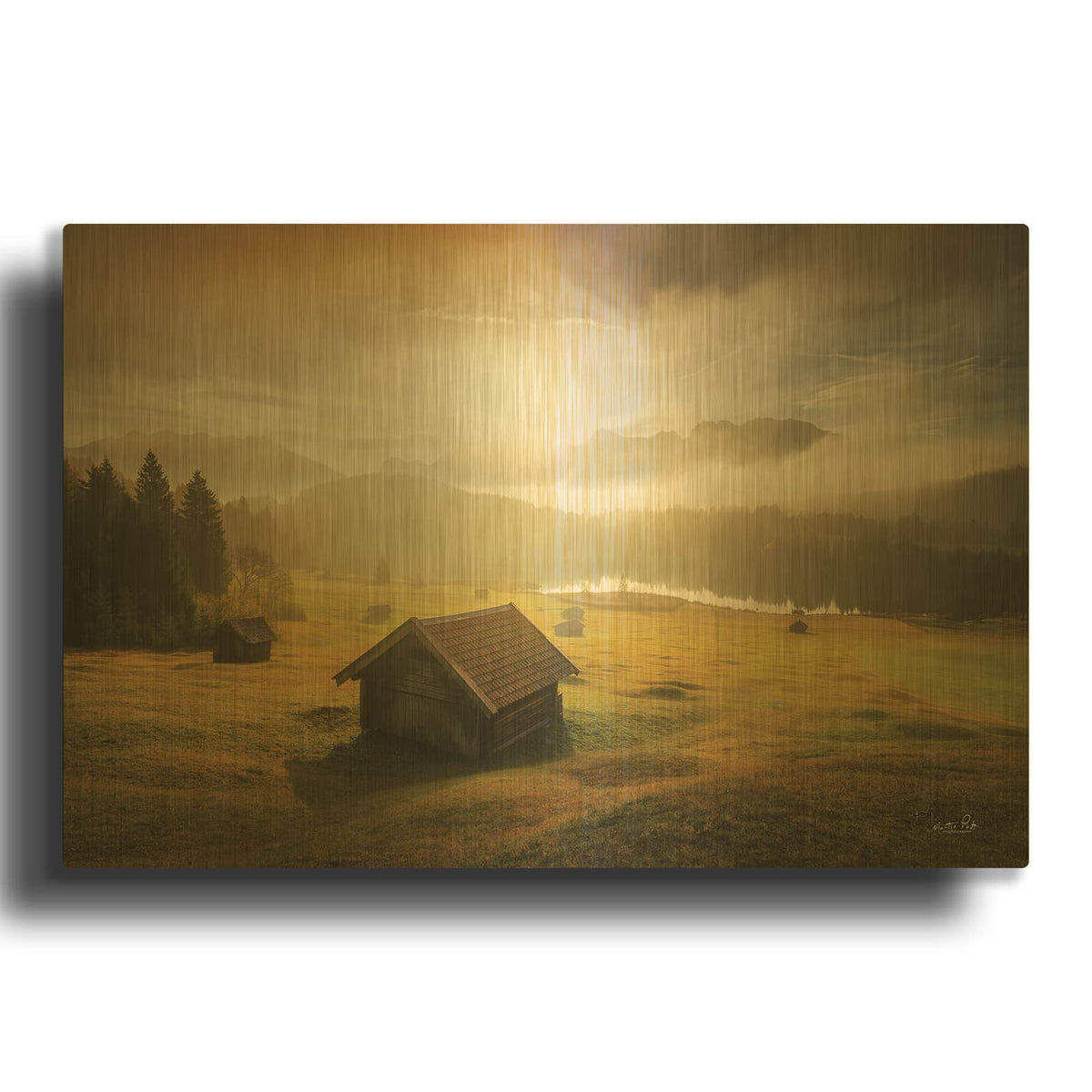 'Sunrise At The Lake' By Martin Podt Gold Metal Wall Art