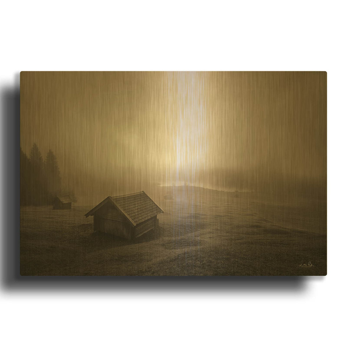 'Misty Morning Sunrise' By Martin Podt Gold Metal Wall Art
