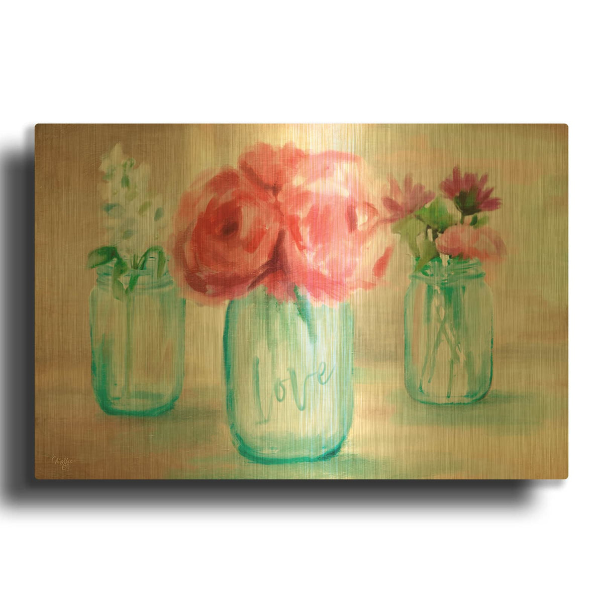 'Floral Trio' By Mollie B Art Gold Metal Wall Art