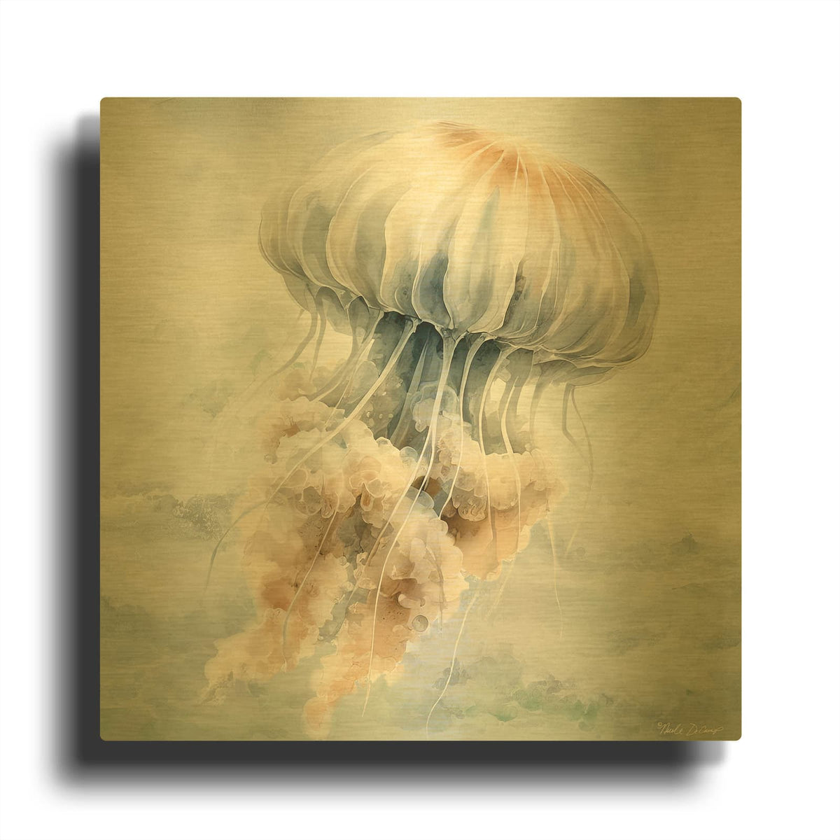 'Cape Cod Jellyfish' By Nicole DeCamp Gold Metal Wall Art