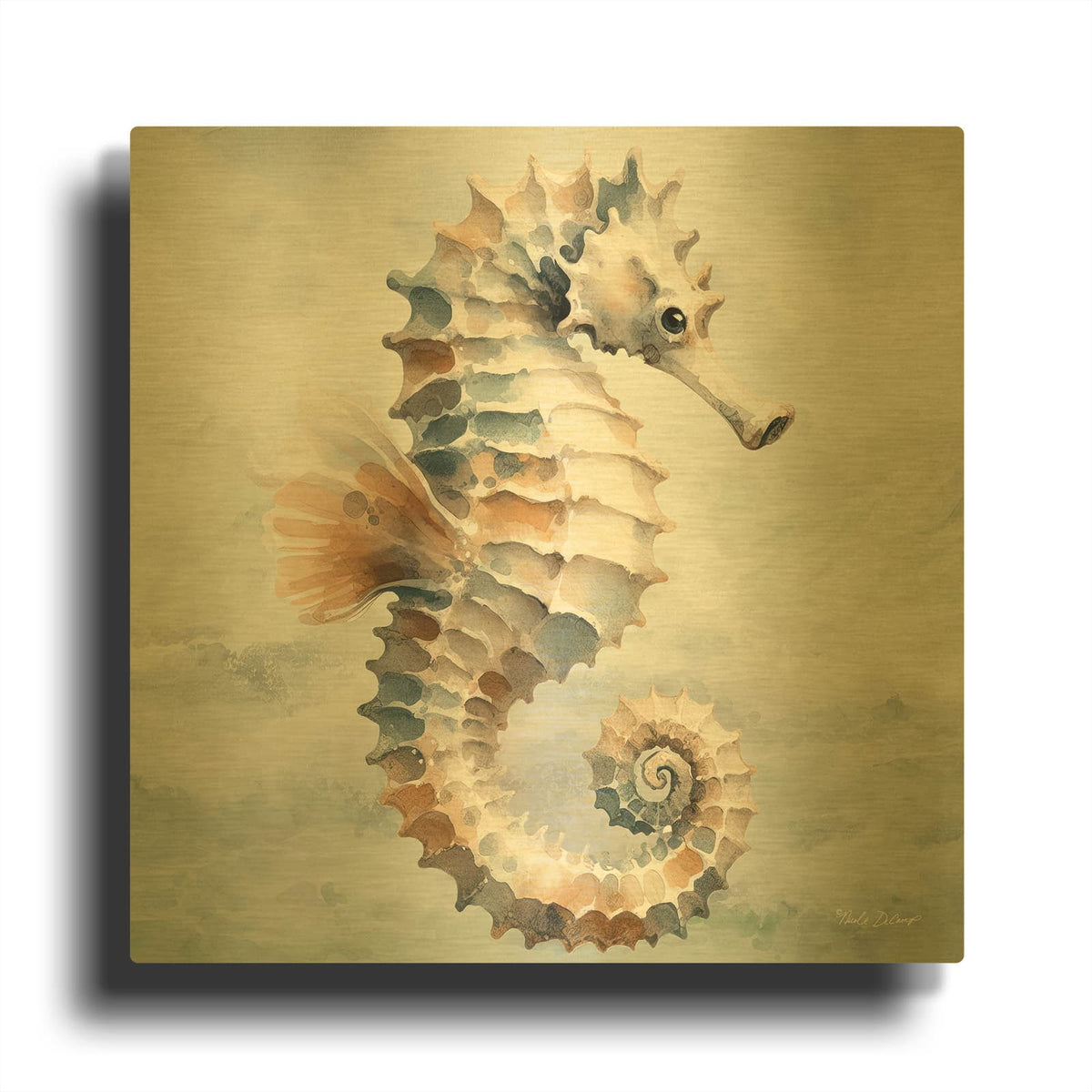 'Cape Cod Seahorse' By Nicole DeCamp Gold Metal Wall Art