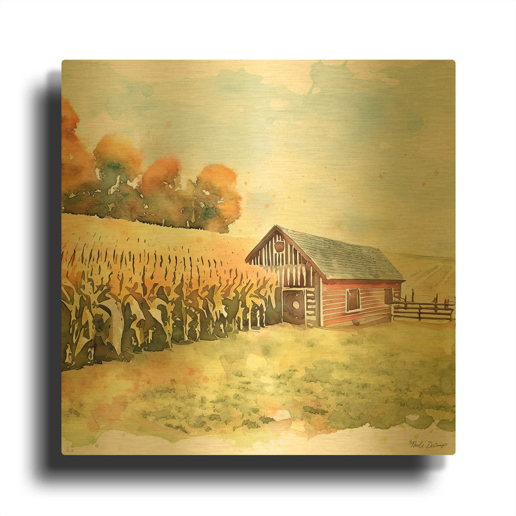 'Countryside Autumn Barn Iv' By Nicole DeCamp Gold Metal Wall Art