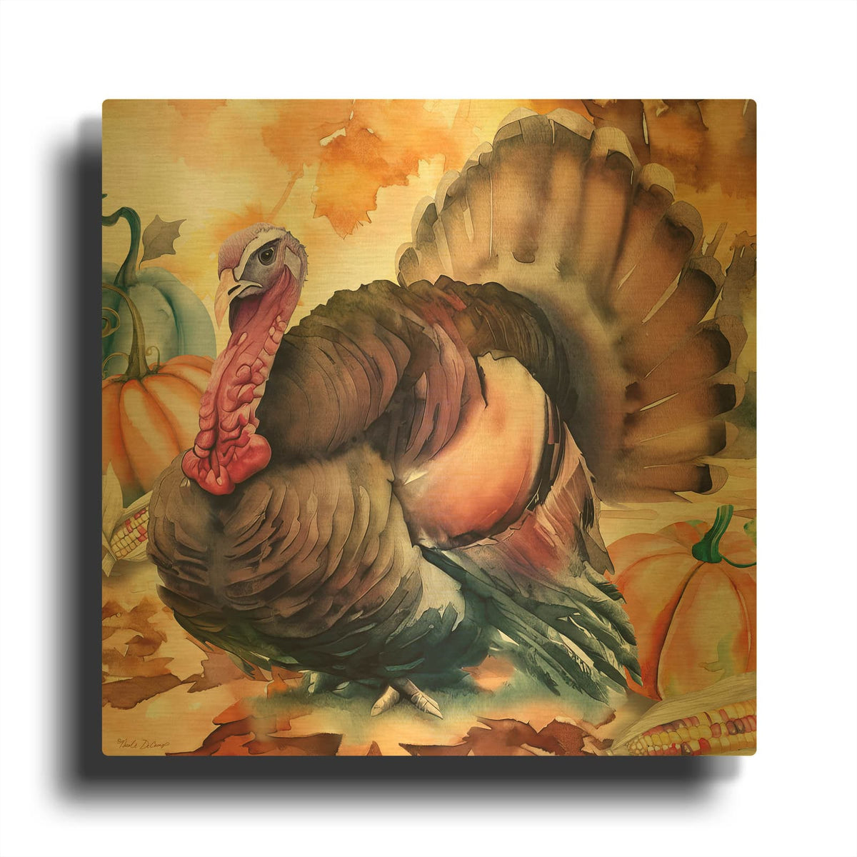 'Elegant Thanksgiving Turkey 1' By Nicole DeCamp Gold Metal Wall Art