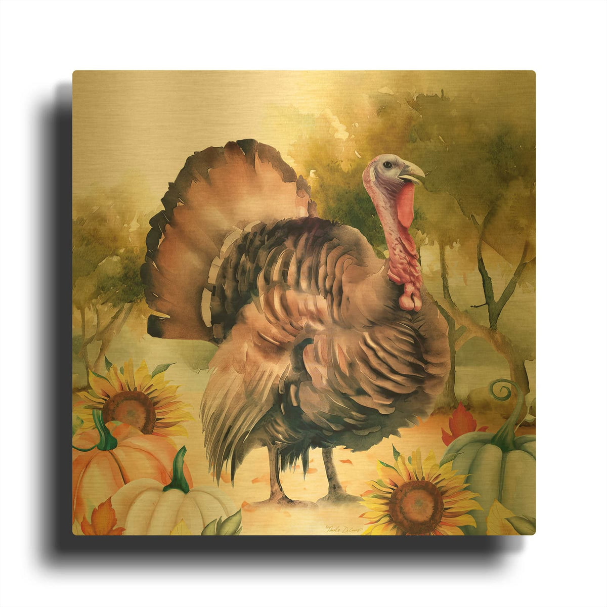 'Elegant Thanksgiving Turkey 2' By Nicole DeCamp Gold Metal Wall Art