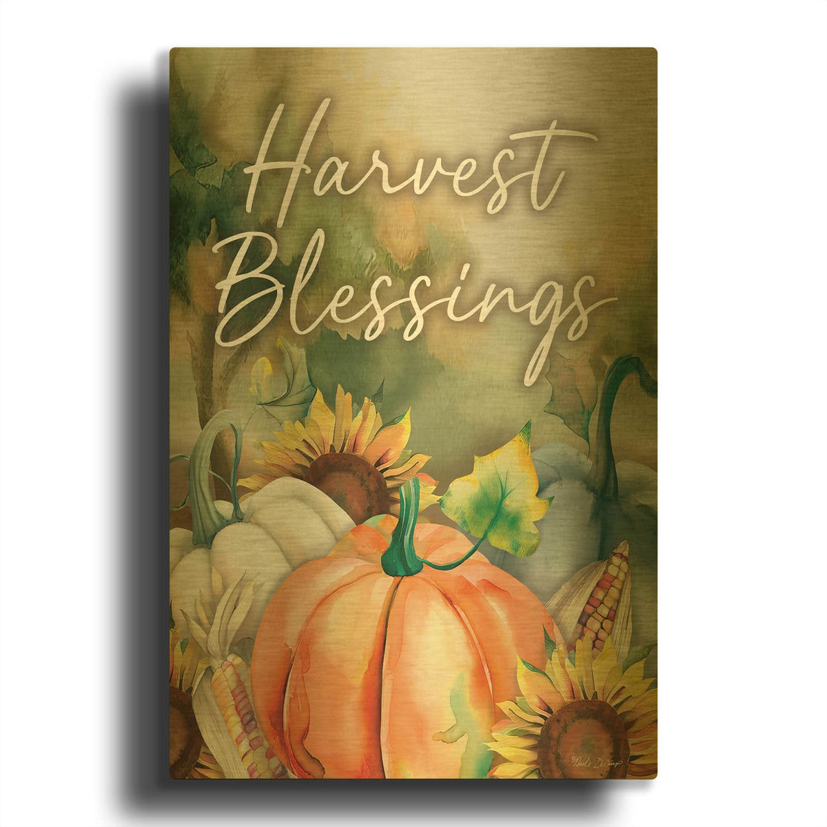 'Harvest Blessings' By Nicole DeCamp Gold Metal Wall Art
