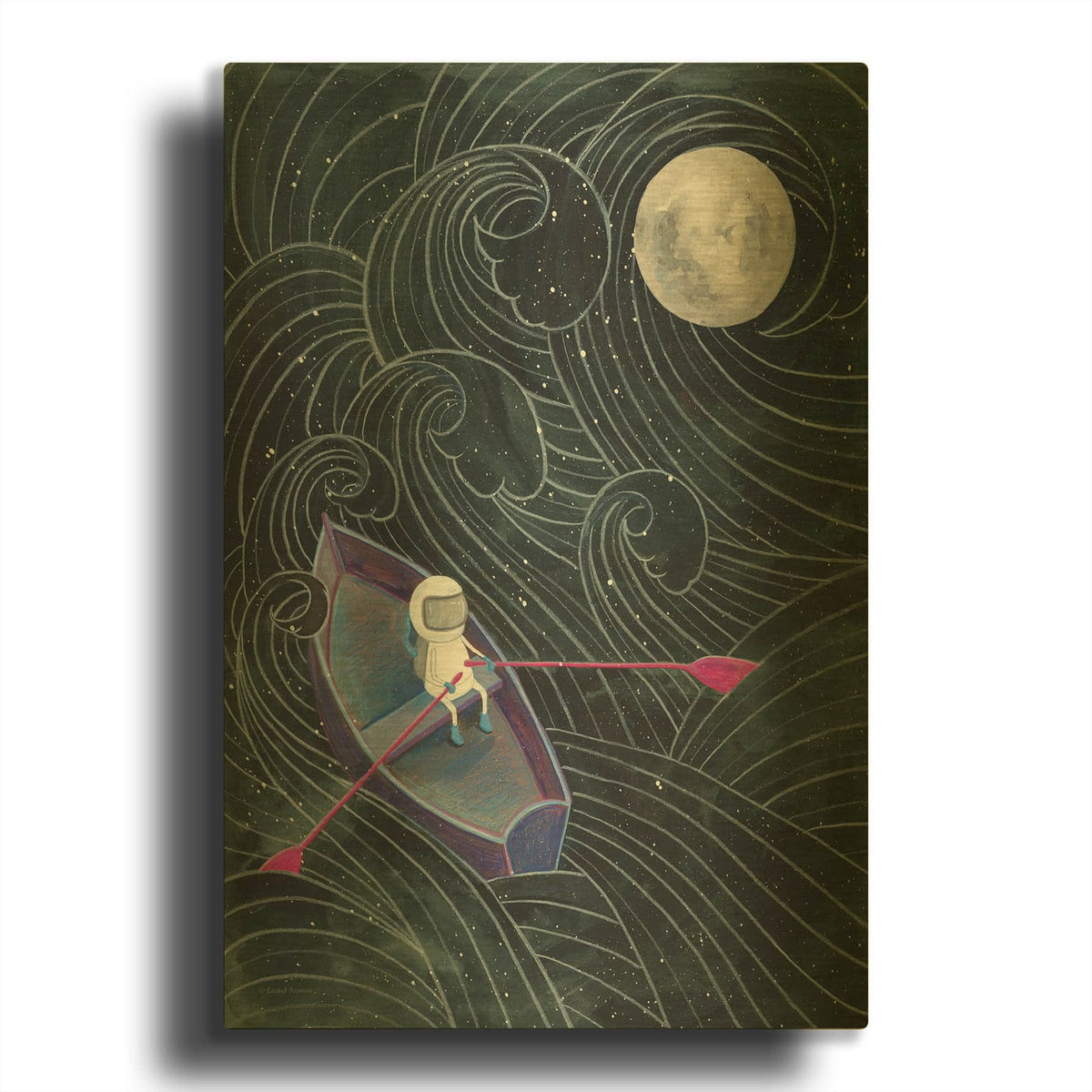 'Boat To The Moon' By Rachel Nieman Gold Metal Wall Art