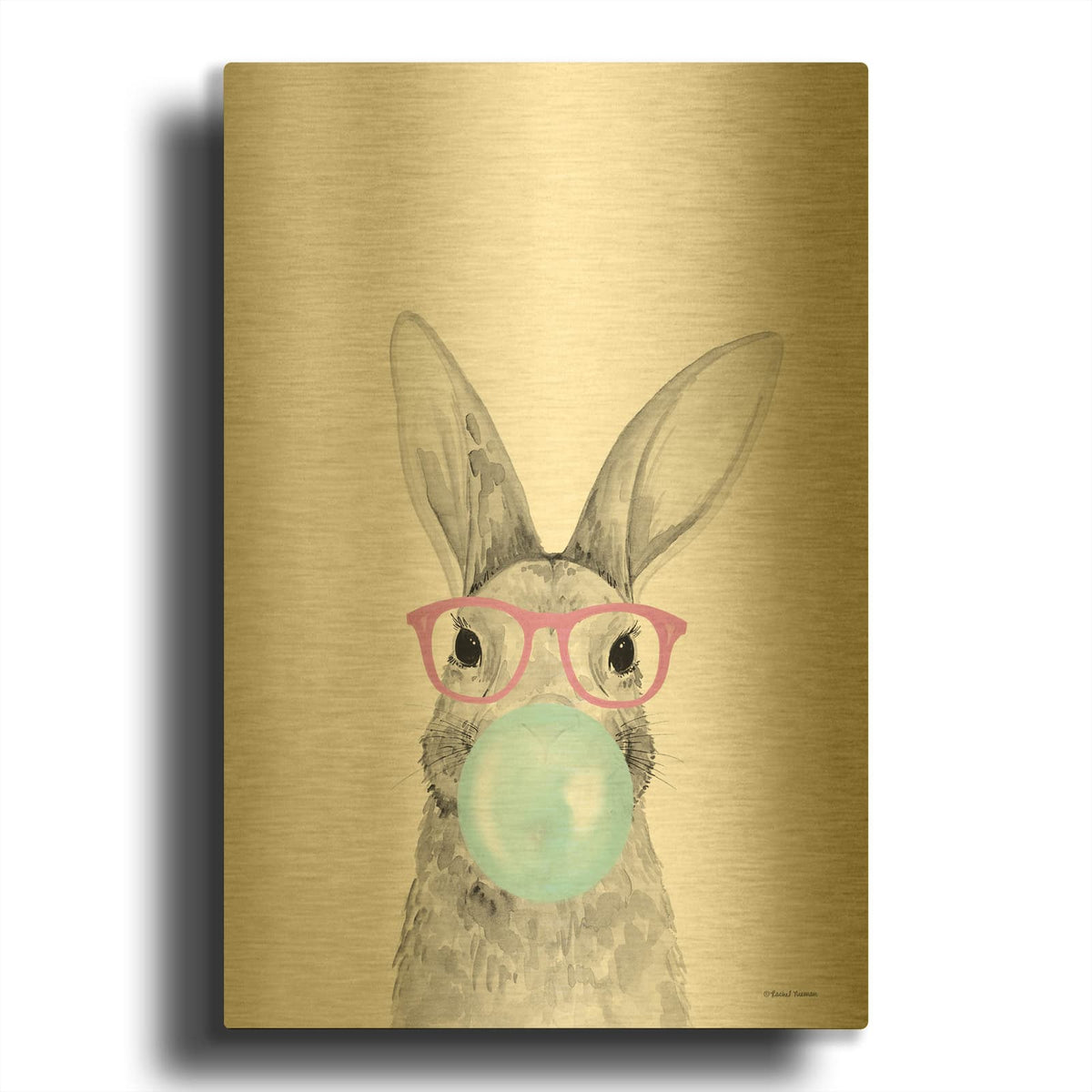 'Bubble Gum Bunny' By Rachel Nieman Gold Metal Wall Art