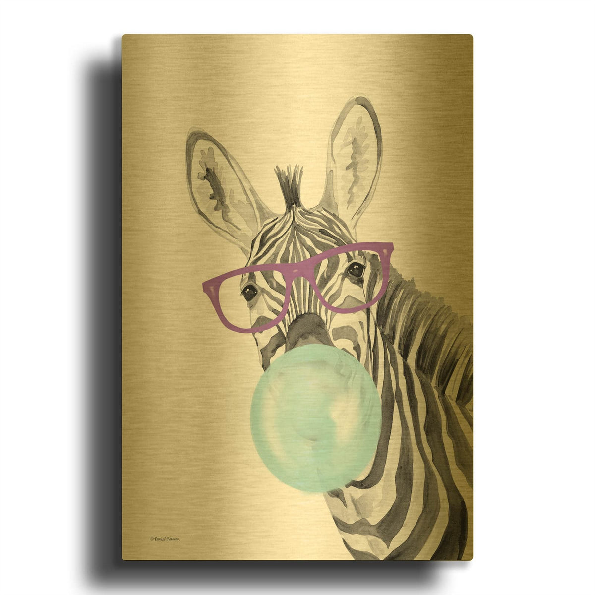 'Bubble Gum Zebra' By Rachel Nieman Gold Metal Wall Art